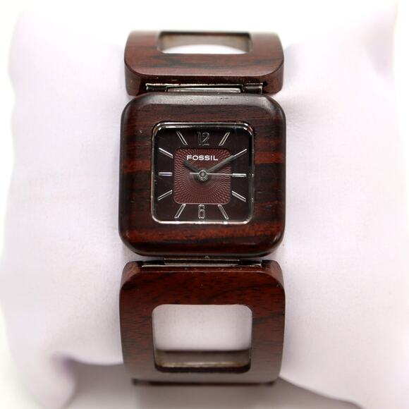 Fossil Womens Wood Square Link 27mm Watch 5.75" Bracelet ES1653 w New Battery - Picture 1 of 11